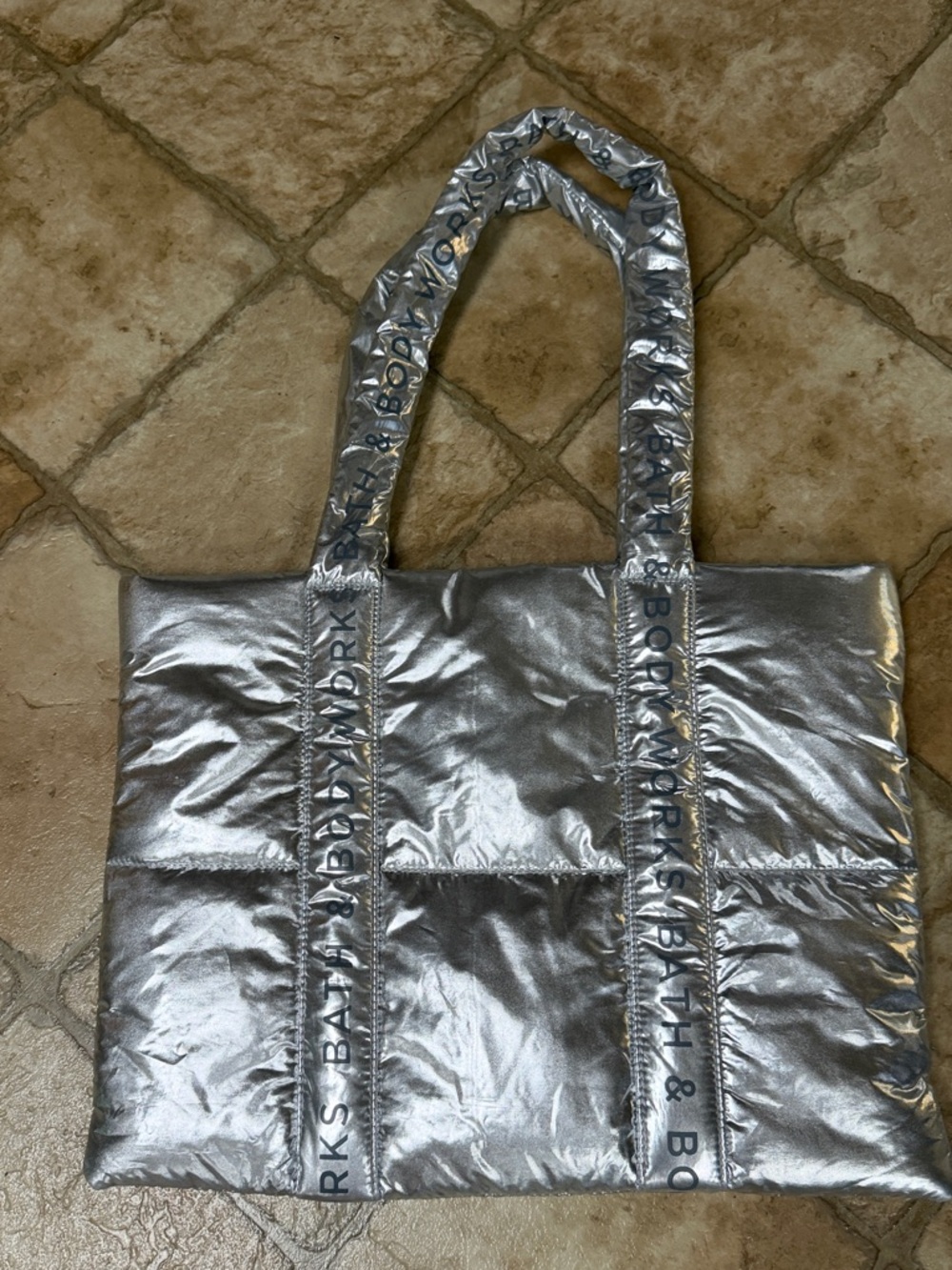 Bath & Body Works Silver Quilted Puffer Tote